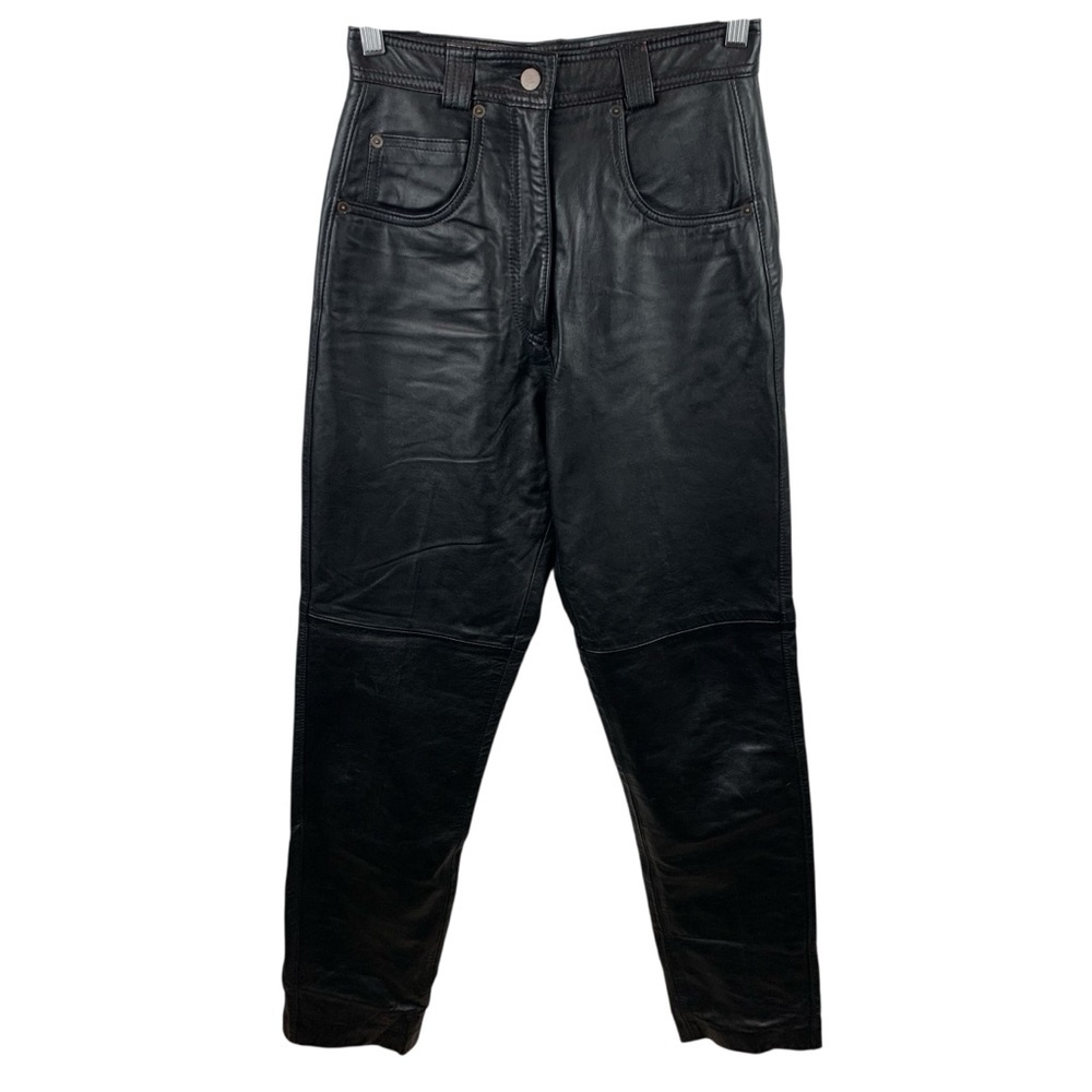 Vintage Neto Black Leather High Rise Pants Womens XS Tapered Jeans Retro 80s 90s